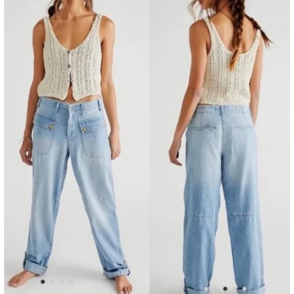 Free People Rory Slim Straight Jeans Seamed Front Utility Cuff Size 31 EUC - Picture 2 of 9